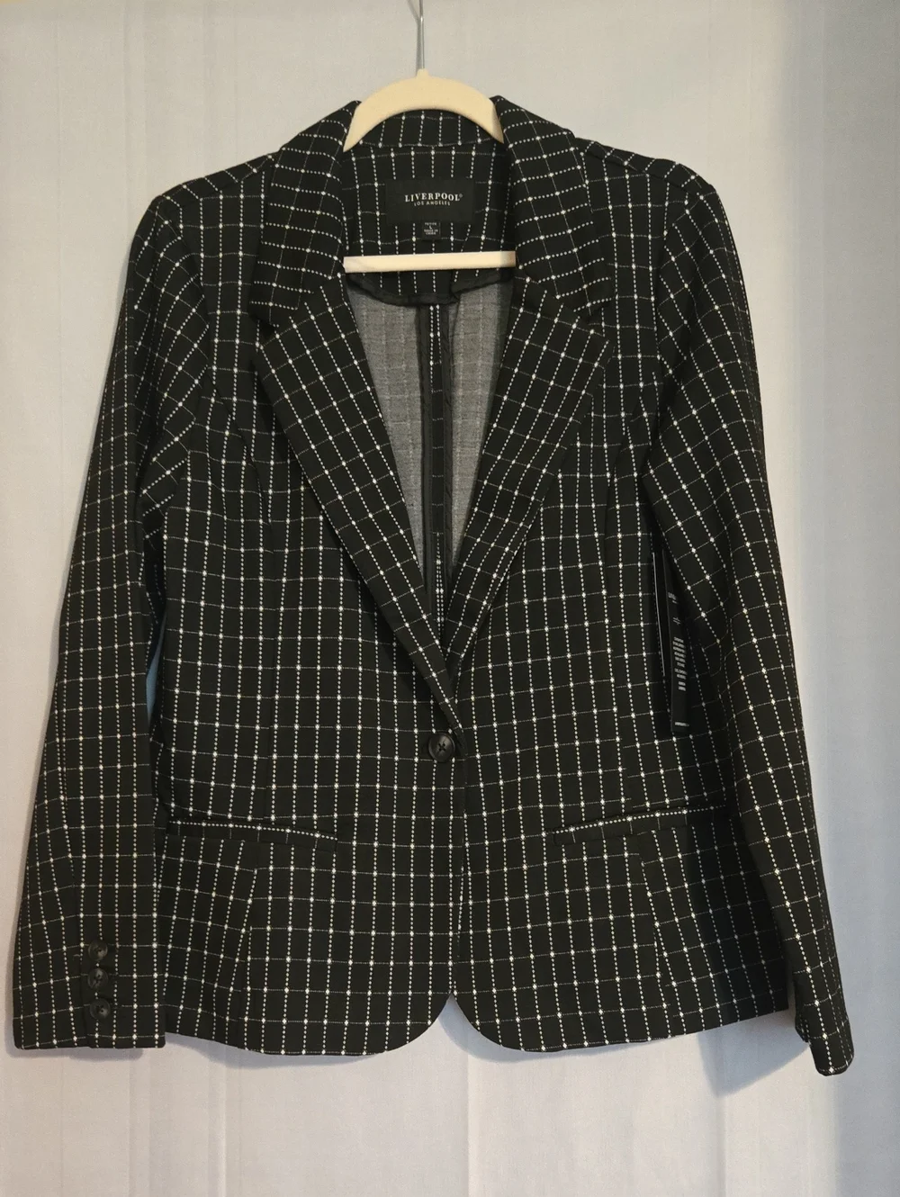 Liverpool Black Windowpane Single-Button Fitted Blazer PL NWT - Picture 1 of 12